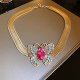 Exaggerated colorful diamond butterfly necklace metal clavicle chain necklace