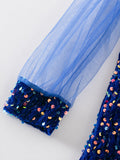 Children's mesh stitching long-sleeved sequined dress princess dress