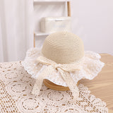 Children's Bowknot Woven Beach Bucket Hat
