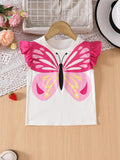 Butterfly Print Top + Flower Strawberry Embroidered Trousers