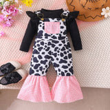 Cow Print Overalls + Long-Sleeved T-shirt