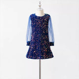 Children's mesh stitching long-sleeved sequined dress princess dress