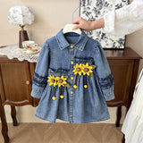 Girl Sunflower Denim Coat Dress