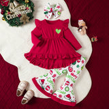 Christmas Long Sleeve Love Top Printed Plush Bell-Bottom Pants Hair Band Set
