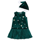 Christmas Star Flower Printed Vest Dress + Christmas Hat