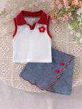 Sleeveless Flower Top + Lace Denim Shorts