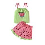 Watermelon Printing Suspender Shorts Suit