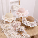 Children's Bowknot Woven Beach Bucket Hat