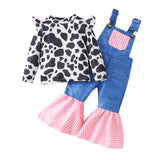 Cow Print Overalls + Long-Sleeved T-shirt