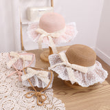 Children's Bowknot Woven Beach Bucket Hat