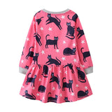 Black Cat Print Long Sleeve Dress