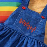 Halloween Rainbow Striped Shirt Suspender Skirt Two-Piece Set