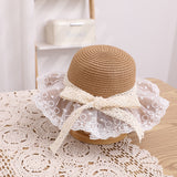 Children's Bowknot Woven Beach Bucket Hat