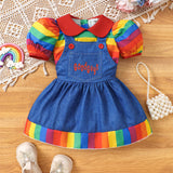 Halloween Rainbow Striped Shirt Suspender Skirt Two-Piece Set