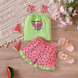 Watermelon Printing Suspender Shorts Suit