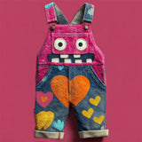 Lucky Sale-Pink cartoon monster overalls