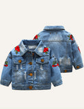 Children's Rose Embroidery Short Denim Coat