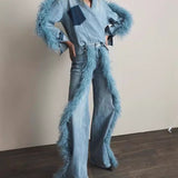 Plush Decoration Straight Jeans