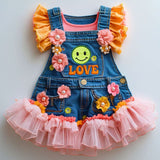 Lucky Sale-Children's Pink Mesh Smiley-Face Jumper Dress