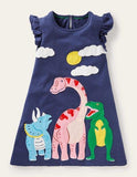 Baby Girl Dinosaur Appliqu¨¦ Flutter-sleeve Dress - CCMOM