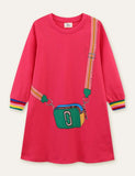 Backpack Printed Long Sleeve Dress - CCMOM