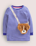 Lucky Sale-Toddler Girl Bear Patch Tunic Long Sleeves Stripe Dress