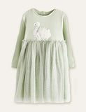 Beautiful Swan Mesh Long Sleeve Dress - CCMOM