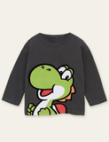 Big Head Dinosaur Printed Long Sleeve T-shirt - CCMOM