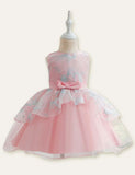 Bow Embroidered Mesh Party Dress - CCMOM