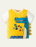 Boy Cartoon Crocodile Fake Two Pieces T-shirt - CCMOM