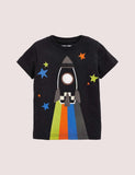 Boy Cartoon Rocket Appliqu¨¦ Short Sleeves Tee - CCMOM