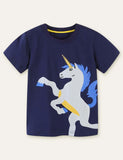 Boy Unicorn Appliqu¨¦ Crew Neck T-shirt - CCMOM