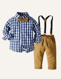 Boys' Long Sleeve Bowknot Cotton Shirt Gentleman Overalls Two-Piece Set - CCMOM