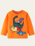 Cartoon Dinosaur Printed Long-Sleeved T-shirt - CCMOM