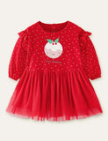 Cartoon Embroidered Dot Mesh Dress - CCMOM