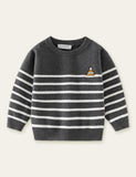 Cartoon Embroidered Striped Sweater - CCMOM