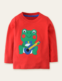 Cartoon Frog Appliqu¨¦ Long Sleeve T-shirt - CCMOM