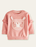 Cartoon Kitten Embroidered Pocket Sweatshirt - CCMOM