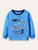 Cartoon Shark Appliqu¨¦ Sweatshirt - CCMOM