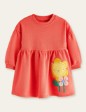 Cartoon Sunflower Appliqu¨¦ Long Sleeve Dress - CCMOM