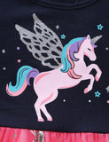 Cartoon Unicorn Printed Mesh Long Sleeve Dress - CCMOM