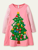 Christmas Tree Appliqu¨¦ Long Sleeve Dress - CCMOM