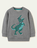 Dinosaur Embroidered Long-Sleeved Sweater