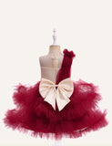 Girl's bow red gauze dress