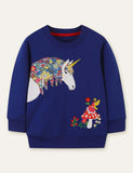 Floral Horse Appliqu¨¦ Mushroom Embroidered Sweatshirt - CCMOM