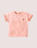 Girl Bee&Flower Embroidered 100% Cotton Ruffle T-shirt