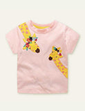 Girl Giraffe Appliqu¨¦ Short Sleeves T-shirt - CCMOM