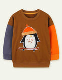 Penguin Appliqu¨¦ Long-Sleeved Sweatershirt - CCMOM