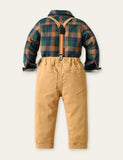Plaid Shirt Overalls Gentleman Party Set - CCMOM