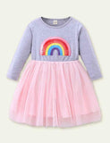 Rainbow Appliqu¨¦ Sequined Long Sleeve Dress